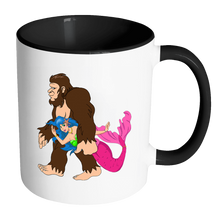 Load image into Gallery viewer, RobustCreative-Bigfoot Sasquatch Carrying Mermaid - I Believe I&#39;m a Believer - No Yeti Humanoid Monster - 11oz Black &amp; White Funny Coffee Mug Women Men Friends Gift ~ Both Sides Printed
