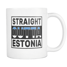 Load image into Gallery viewer, RobustCreative-Straight Outta Estonia - Estonian Flag 11oz Funny White Coffee Mug - Independence Day Family Heritage - Women Men Friends Gift - Both Sides Printed (Distressed)
