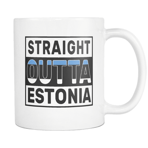 RobustCreative-Straight Outta Estonia - Estonian Flag 11oz Funny White Coffee Mug - Independence Day Family Heritage - Women Men Friends Gift - Both Sides Printed (Distressed)