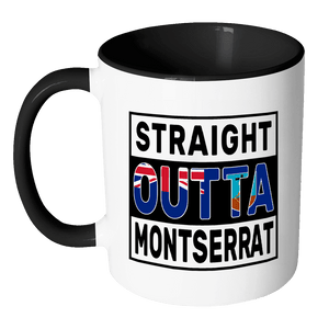 RobustCreative-Straight Outta Montserrat - Montserratian Flag 11oz Funny Black & White Coffee Mug - Independence Day Family Heritage - Women Men Friends Gift - Both Sides Printed (Distressed)