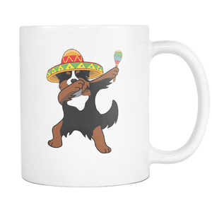 RobustCreative-Dabbing Bernese Mountain Dog Dog in Sombrero - Cinco De Mayo Mexican Fiesta - Dab Dance Mexico Party - 11oz White Funny Coffee Mug Women Men Friends Gift ~ Both Sides Printed