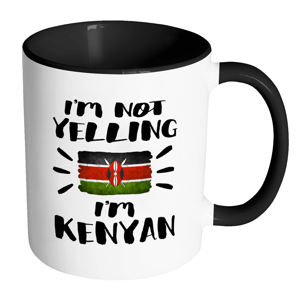 RobustCreative-I'm Not Yelling I'm Kenyan Flag - Kenya Pride 11oz Funny Black & White Coffee Mug - Coworker Humor That's How We Talk - Women Men Friends Gift - Both Sides Printed (Distressed)