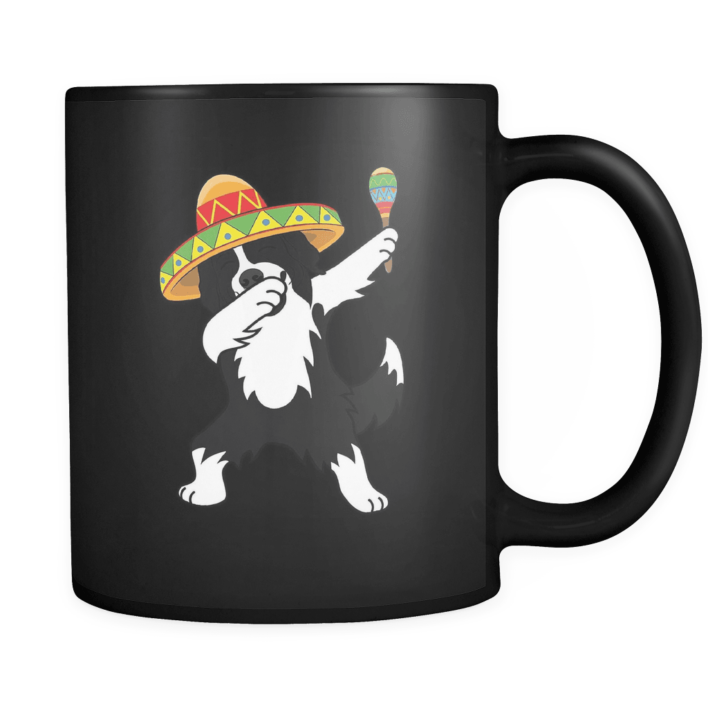 RobustCreative-Dabbing Border Collie Dog in Sombrero - Cinco De Mayo Mexican Fiesta - Dab Dance Mexico Party - 11oz Black Funny Coffee Mug Women Men Friends Gift ~ Both Sides Printed