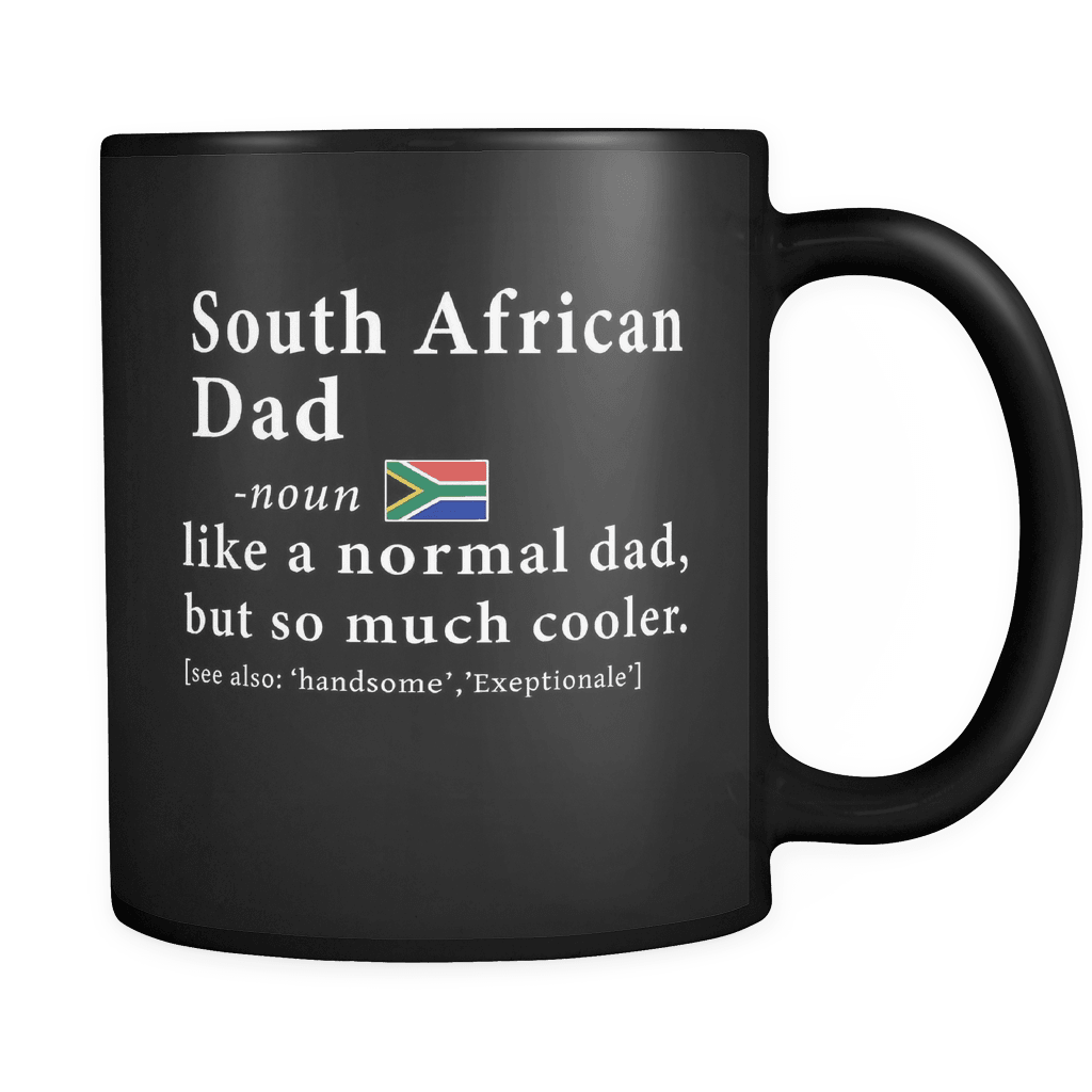 RobustCreative-South African Dad Definition Fathers Day Gift Flag - South African Pride 11oz Funny Black Coffee Mug - South Africa Roots National Heritage - Friends Gift - Both Sides Printed