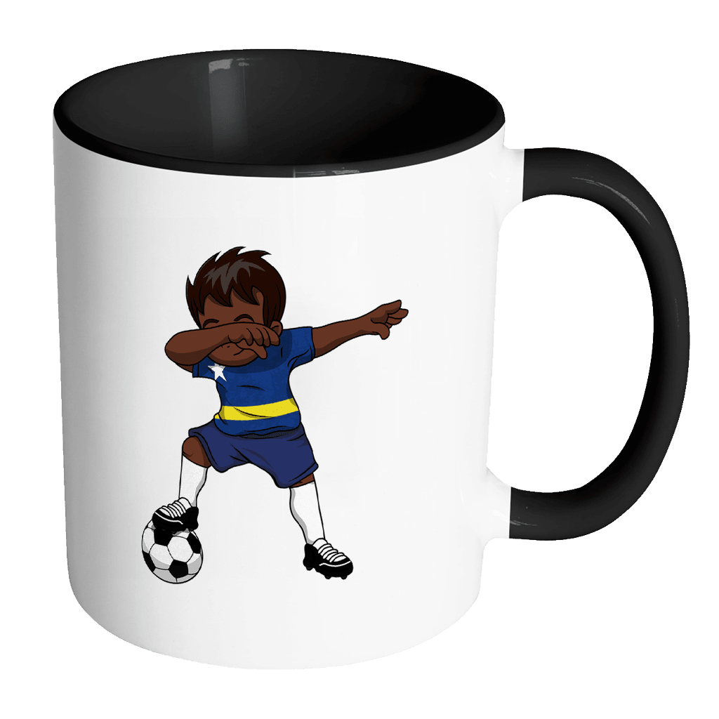 RobustCreative-Dabbing Soccer Boy Curacao Curaaoan Willemstad Gifts National Soccer Tournament Game 11oz Black & White Coffee Mug ~ Both Sides Printed
