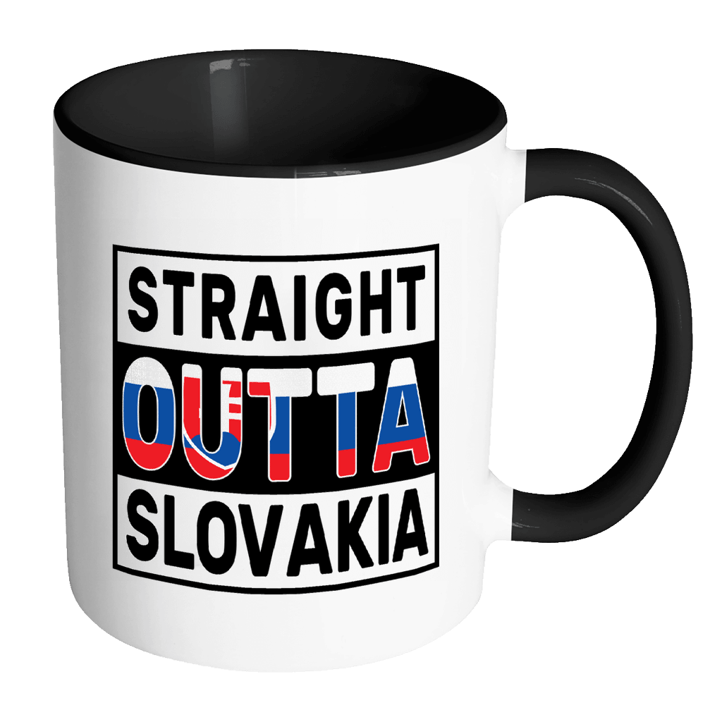 RobustCreative-Straight Outta Slovakia - Slovak Flag 11oz Funny Black & White Coffee Mug - Independence Day Family Heritage - Women Men Friends Gift - Both Sides Printed (Distressed)