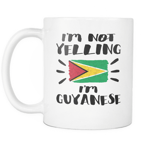 RobustCreative-I'm Not Yelling I'm Guyanese Flag - Guyana Pride 11oz Funny White Coffee Mug - Coworker Humor That's How We Talk - Women Men Friends Gift - Both Sides Printed (Distressed)