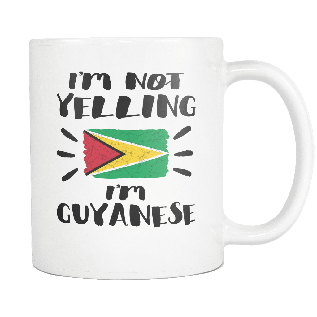 RobustCreative-I'm Not Yelling I'm Guyanese Flag - Guyana Pride 11oz Funny White Coffee Mug - Coworker Humor That's How We Talk - Women Men Friends Gift - Both Sides Printed (Distressed)