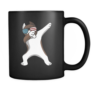 RobustCreative-Dabbing Pitbull Dog America Flag - Patriotic Merica Murica Pride - 4th of July USA Independence Day - 11oz Black Funny Coffee Mug Women Men Friends Gift ~ Both Sides Printed