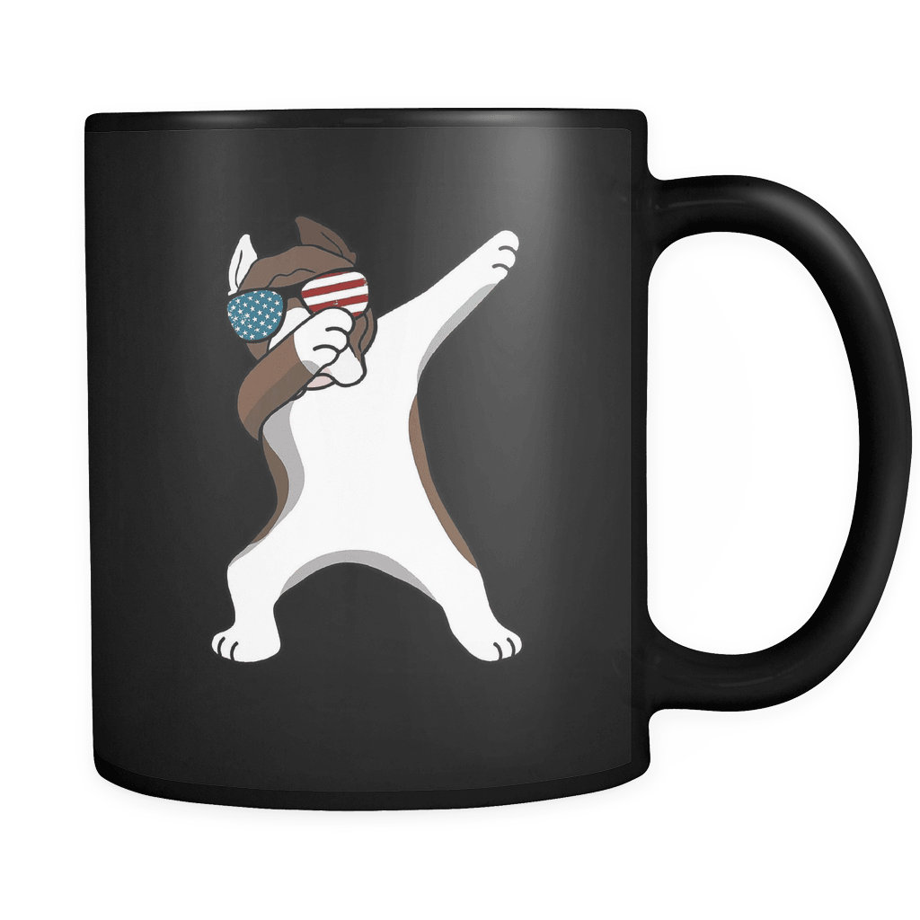 RobustCreative-Dabbing Pitbull Dog America Flag - Patriotic Merica Murica Pride - 4th of July USA Independence Day - 11oz Black Funny Coffee Mug Women Men Friends Gift ~ Both Sides Printed