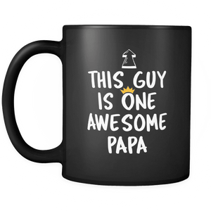 RobustCreative-One Awesome Papa - Birthday Gift 11oz Funny Black Coffee Mug - Fathers Day B-Day Party - Women Men Friends Gift - Both Sides Printed (Distressed)
