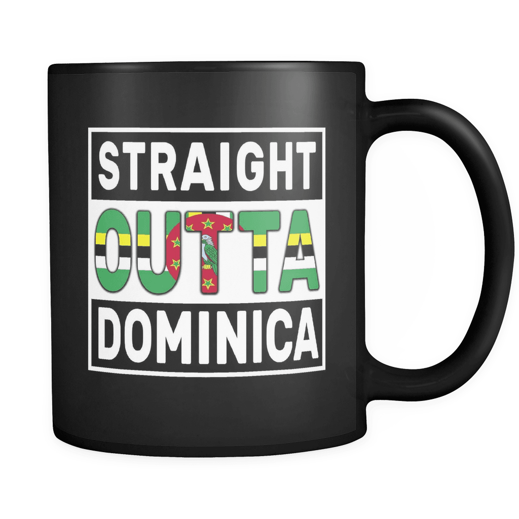 RobustCreative-Straight Outta Dominica - Dominican Flag 11oz Funny Black Coffee Mug - Independence Day Family Heritage - Women Men Friends Gift - Both Sides Printed (Distressed)