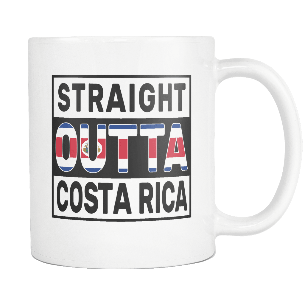 RobustCreative-Straight Outta Costa Rica - Costa Rican Flag 11oz Funny White Coffee Mug - Independence Day Family Heritage - Women Men Friends Gift - Both Sides Printed (Distressed)