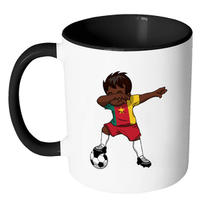 RobustCreative-Dabbing Soccer Boy Cameroon Cameroonian Yaounde Gifts National Soccer Tournament Game 11oz Black & White Coffee Mug ~ Both Sides Printed