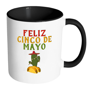 RobustCreative-Feliz Cactus Tacos - Cinco De Mayo Mexican Fiesta - No Siesta Mexico Party - 11oz Black & White Funny Coffee Mug Women Men Friends Gift ~ Both Sides Printed