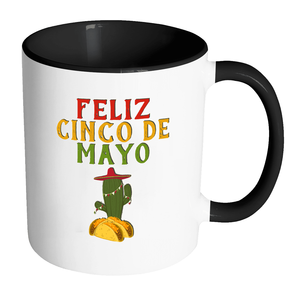 RobustCreative-Feliz Cactus Tacos - Cinco De Mayo Mexican Fiesta - No Siesta Mexico Party - 11oz Black & White Funny Coffee Mug Women Men Friends Gift ~ Both Sides Printed