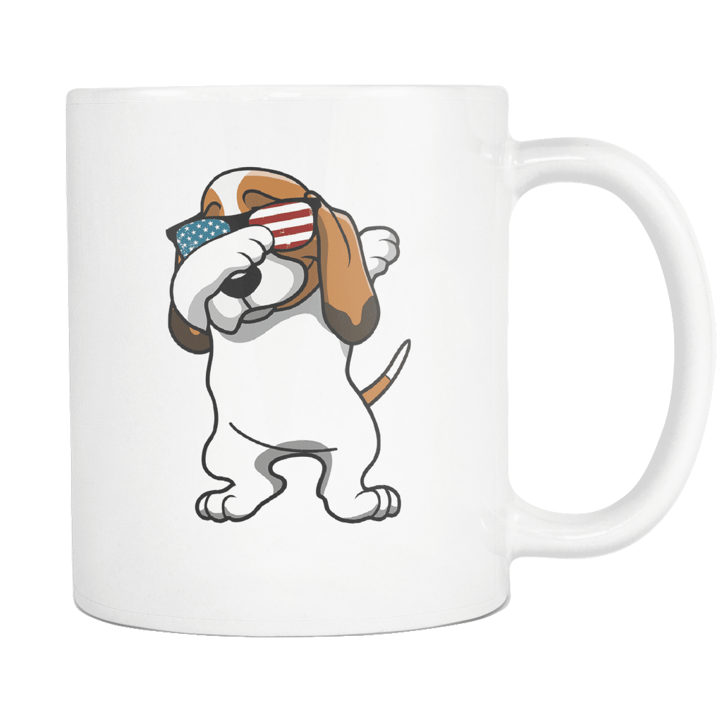 RobustCreative-Dabbing Basset Hound Dog America Flag - Patriotic Merica Murica Pride - 4th of July USA Independence Day - 11oz White Funny Coffee Mug Women Men Friends Gift ~ Both Sides Printed