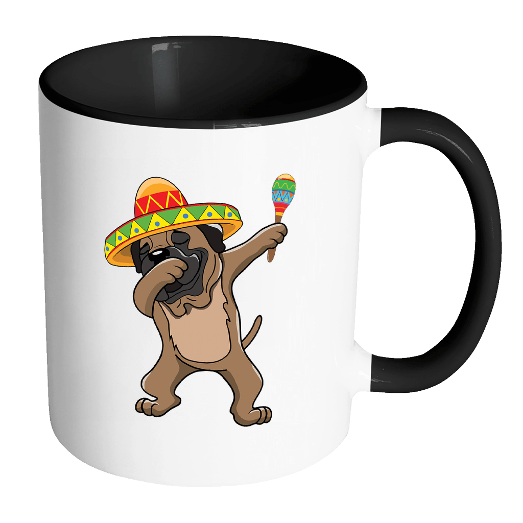 RobustCreative-Dabbing Bullmastiff Dog in Sombrero - Cinco De Mayo Mexican Fiesta - Dab Dance Mexico Party - 11oz Black & White Funny Coffee Mug Women Men Friends Gift ~ Both Sides Printed