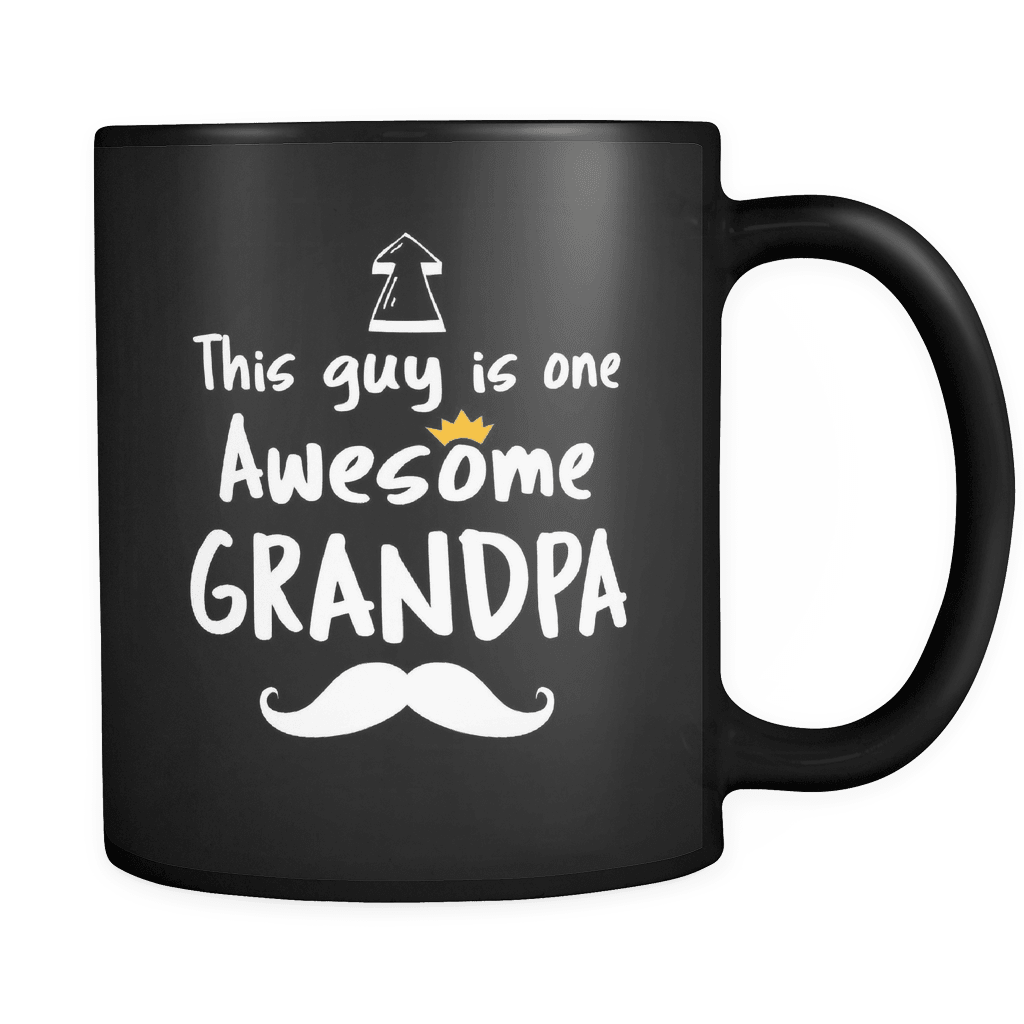 RobustCreative-One Awesome Grandpa Mustache - Birthday Gift 11oz Funny Black Coffee Mug - Fathers Day B-Day Party - Women Men Friends Gift - Both Sides Printed (Distressed)