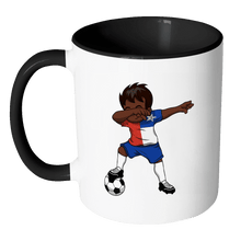 Load image into Gallery viewer, RobustCreative-Dabbing Soccer Boy Chile Chilean Santiago Gifts National Soccer Tournament Game 11oz Black &amp; White Coffee Mug ~ Both Sides Printed
