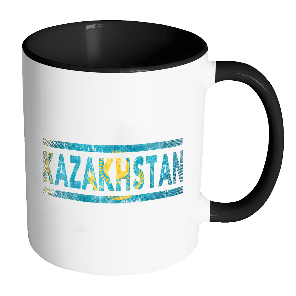 RobustCreative-Retro Vintage Flag National Pride Kazakhstan 11oz Black & White Coffee Mug ~ Both Sides Printed