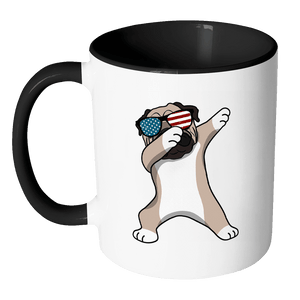 RobustCreative-Dabbing Pug Dog America Flag - Patriotic Merica Murica Pride - 4th of July USA Independence Day - 11oz Black & White Funny Coffee Mug Women Men Friends Gift ~ Both Sides Printed