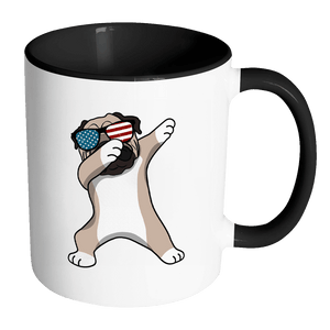 RobustCreative-Dabbing Pug Dog America Flag - Patriotic Merica Murica Pride - 4th of July USA Independence Day - 11oz Black & White Funny Coffee Mug Women Men Friends Gift ~ Both Sides Printed