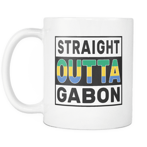 RobustCreative-Straight Outta Gabon - Gabonese Flag 11oz Funny White Coffee Mug - Independence Day Family Heritage - Women Men Friends Gift - Both Sides Printed (Distressed)
