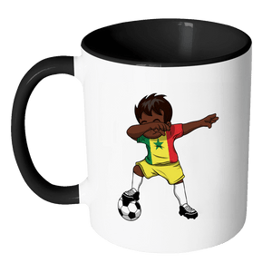 RobustCreative-Dabbing Soccer Boy Senegal Senegalese Dakar Gifts National Soccer Tournament Game 11oz Black & White Coffee Mug ~ Both Sides Printed