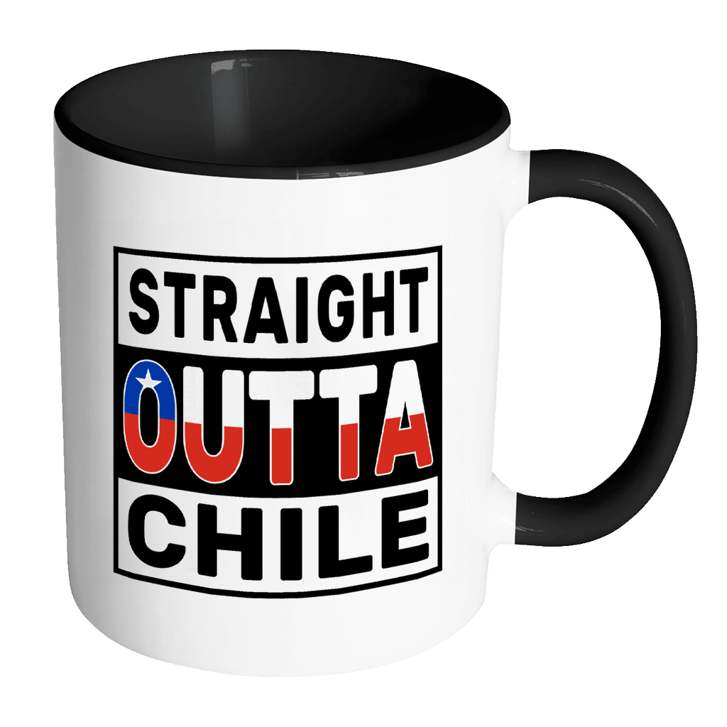 RobustCreative-Straight Outta Chile - Chilean Flag 11oz Funny Black & White Coffee Mug - Independence Day Family Heritage - Women Men Friends Gift - Both Sides Printed (Distressed)