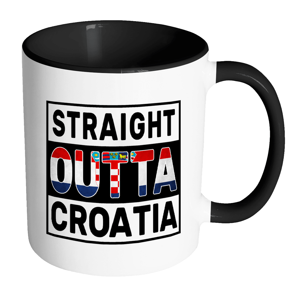 RobustCreative-Straight Outta Croatia - Croatian Flag 11oz Funny Black & White Coffee Mug - Independence Day Family Heritage - Women Men Friends Gift - Both Sides Printed (Distressed)