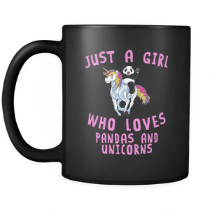RobustCreative-Just a Girl Who Loves Pandas & Unicorn the Wild One Animal Spirit 11oz Black Coffee Mug ~ Both Sides Printed