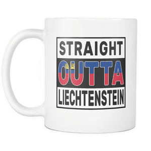 RobustCreative-Straight Outta Liechtenstein - Liechtensteiner Flag 11oz Funny White Coffee Mug - Independence Day Family Heritage - Women Men Friends Gift - Both Sides Printed (Distressed)