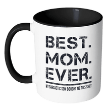 Load image into Gallery viewer, RobustCreative-Best Mom Ever - Mothers Day 11oz Funny Black &amp; White Coffee Mug - Sarcastic Quote from Son Family Ties - Women Men Friends Gift - Both Sides Printed (Distressed)
