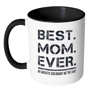 RobustCreative-Best Mom Ever - Mothers Day 11oz Funny Black & White Coffee Mug - Sarcastic Quote from Son Family Ties - Women Men Friends Gift - Both Sides Printed (Distressed)