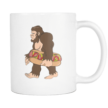 Load image into Gallery viewer, RobustCreative-Bigfoot Sasquatch Carrying Hotdog - I Believe I&#39;m a Believer - No Yeti Humanoid Monster - 11oz White Funny Coffee Mug Women Men Friends Gift ~ Both Sides Printed
