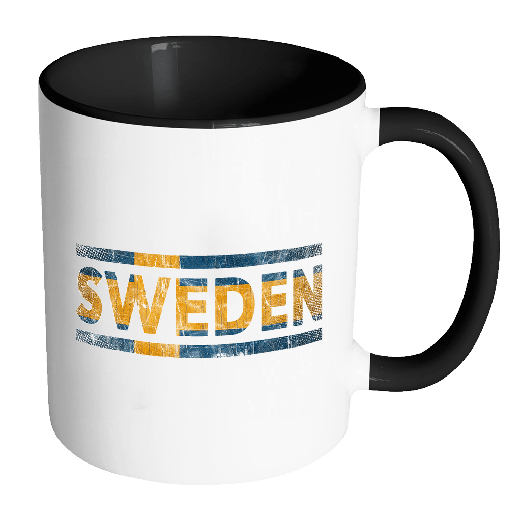 RobustCreative-Retro Vintage Flag Swedish Sweden 11oz Black & White Coffee Mug ~ Both Sides Printed