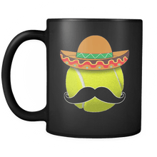 Load image into Gallery viewer, RobustCreative-Funny Tennis Ball Mustache Mexican Sports - Cinco De Mayo Mexican Fiesta - No Siesta Mexico Party - 11oz Black Funny Coffee Mug Women Men Friends Gift ~ Both Sides Printed
