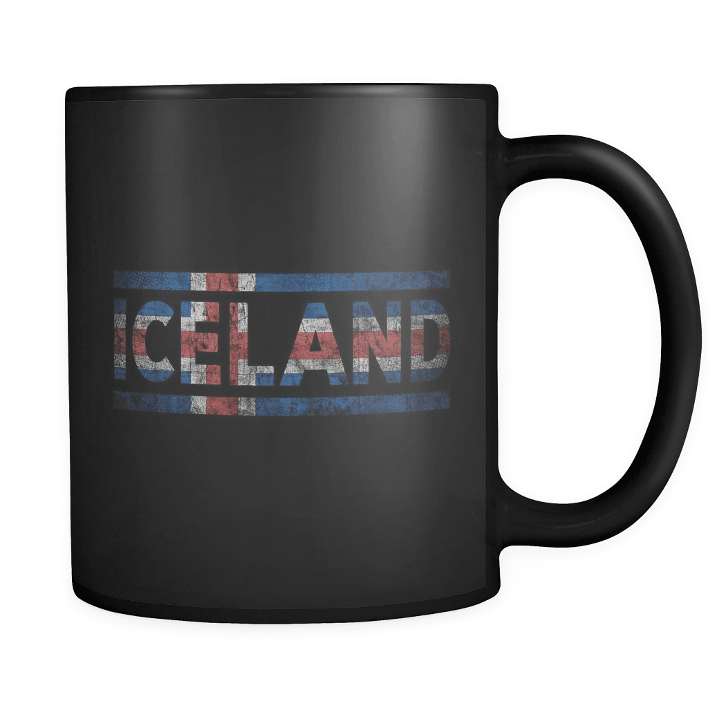 RobustCreative-Retro Vintage Flag Icelander Iceland 11oz Black Coffee Mug ~ Both Sides Printed