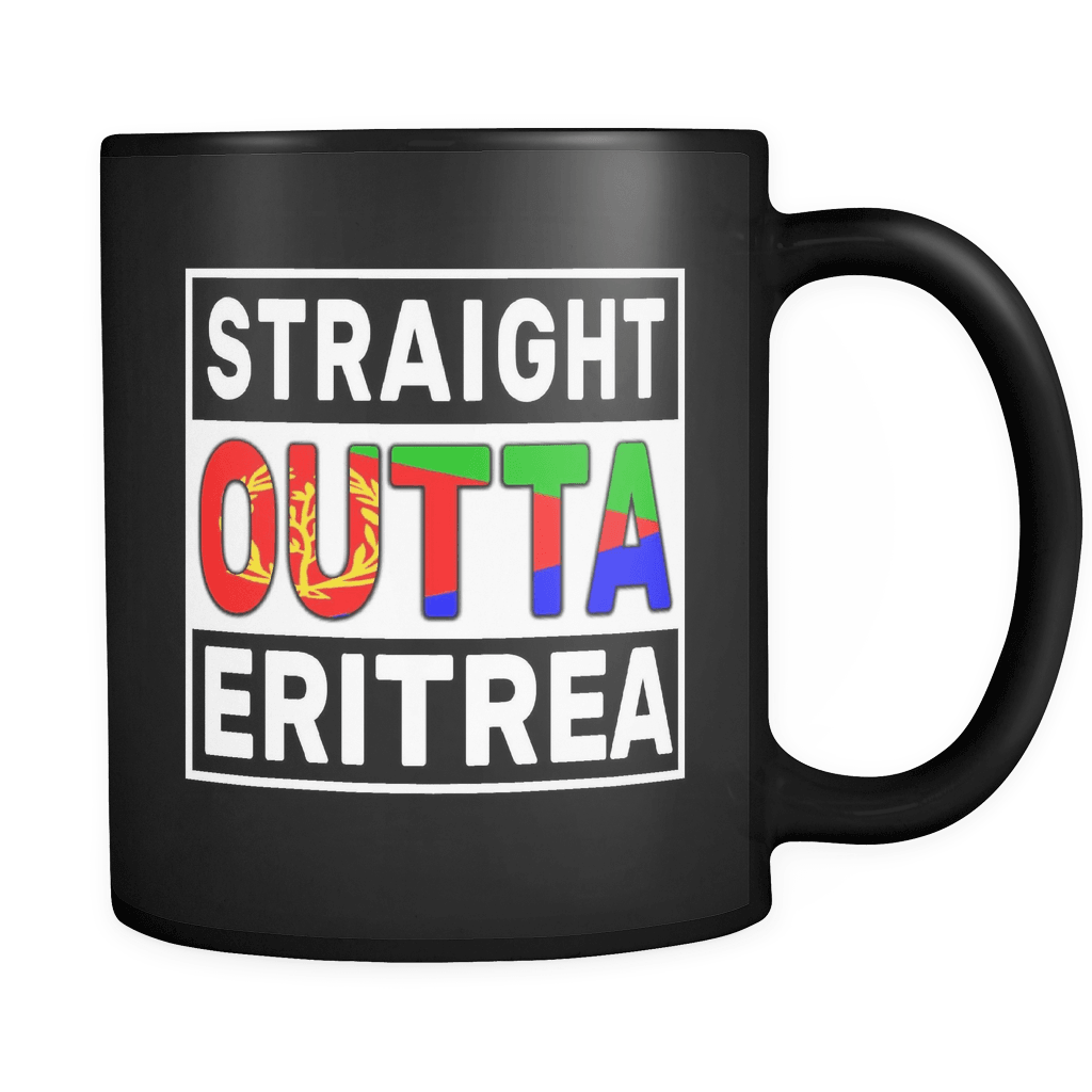 RobustCreative-Straight Outta Eritrea - Eritrean Flag 11oz Funny Black Coffee Mug - Independence Day Family Heritage - Women Men Friends Gift - Both Sides Printed (Distressed)