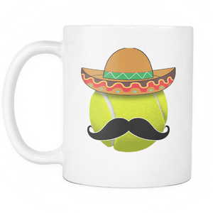 RobustCreative-Funny Tennis Ball Mustache Mexican Sports - Cinco De Mayo Mexican Fiesta - No Siesta Mexico Party - 11oz White Funny Coffee Mug Women Men Friends Gift ~ Both Sides Printed