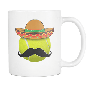 RobustCreative-Funny Tennis Ball Mustache Mexican Sports - Cinco De Mayo Mexican Fiesta - No Siesta Mexico Party - 11oz White Funny Coffee Mug Women Men Friends Gift ~ Both Sides Printed