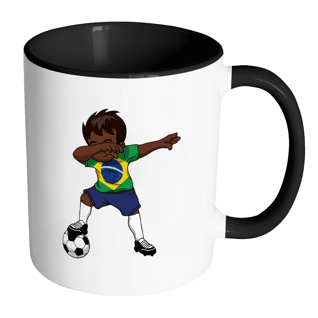 RobustCreative-Dabbing Soccer Boy Brazil Brazilian Brasili Gifts National Soccer Tournament Game 11oz Black & White Coffee Mug ~ Both Sides Printed