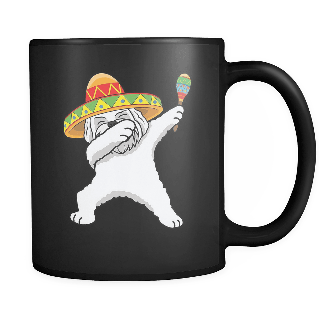 RobustCreative-Dabbing Maltese Dog in Sombrero - Cinco De Mayo Mexican Fiesta - Dab Dance Mexico Party - 11oz Black Funny Coffee Mug Women Men Friends Gift ~ Both Sides Printed