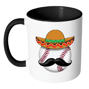 RobustCreative-Funny Baseball Mustache Mexican Sports - Cinco De Mayo Mexican Fiesta - No Siesta Mexico Party - 11oz Black & White Funny Coffee Mug Women Men Friends Gift ~ Both Sides Printed