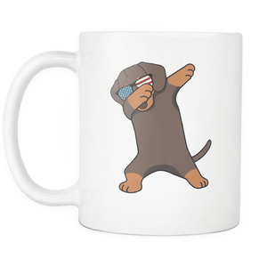 RobustCreative-Dabbing Dachshund Dog America Flag - Patriotic Merica Murica Pride - 4th of July USA Independence Day - 11oz White Funny Coffee Mug Women Men Friends Gift ~ Both Sides Printed