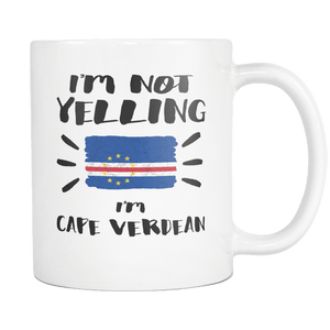 RobustCreative-I'm Not Yelling I'm Cape Verdean Flag - Cabo Verde Pride 11oz Funny White Coffee Mug - Coworker Humor That's How We Talk - Women Men Friends Gift - Both Sides Printed (Distressed)