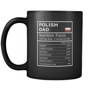 RobustCreative-Polish Dad, Nutrition Facts Fathers Day Hero Gift - Polish Pride 11oz Funny Black Coffee Mug - Real Poland Hero Papa National Heritage - Friends Gift - Both Sides Printed