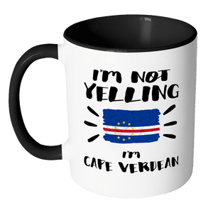 RobustCreative-I'm Not Yelling I'm Cape Verdean Flag - Cabo Verde Pride 11oz Funny Black & White Coffee Mug - Coworker Humor That's How We Talk - Women Men Friends Gift - Both Sides Printed (Distressed)