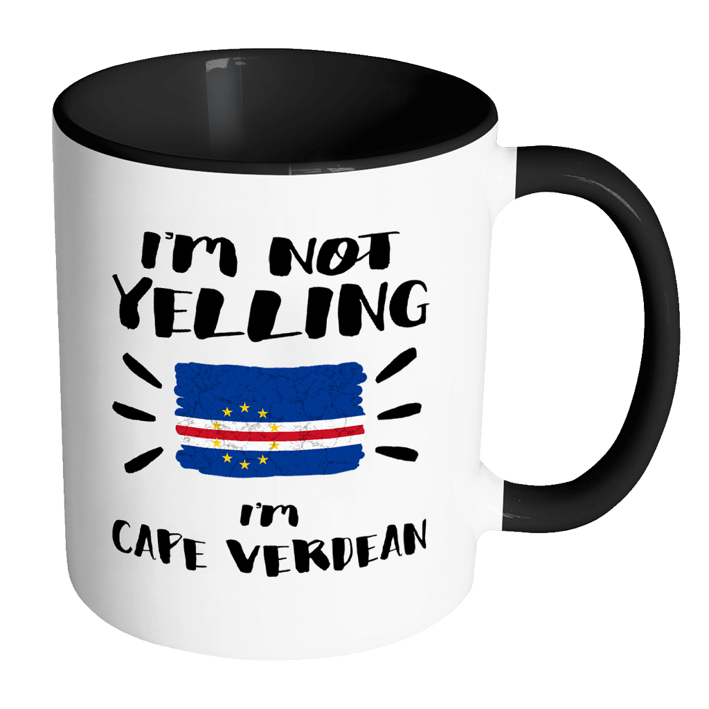 RobustCreative-I'm Not Yelling I'm Cape Verdean Flag - Cabo Verde Pride 11oz Funny Black & White Coffee Mug - Coworker Humor That's How We Talk - Women Men Friends Gift - Both Sides Printed (Distressed)